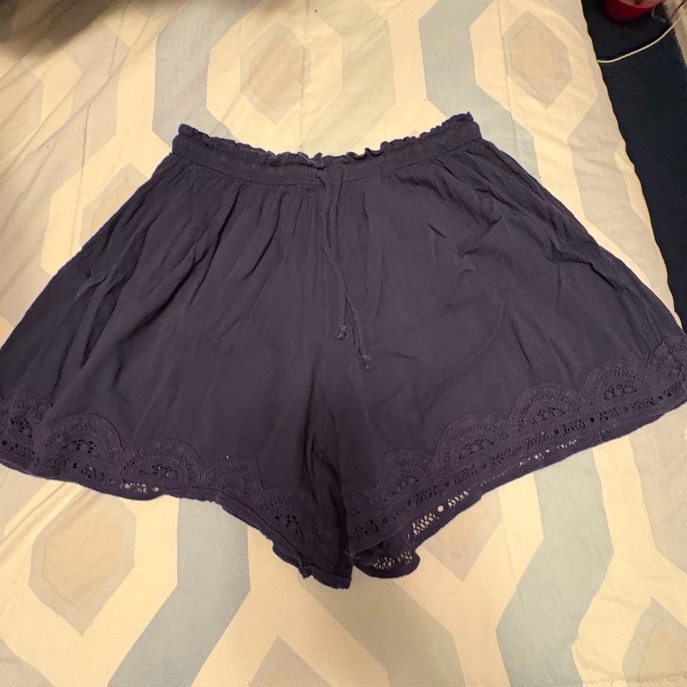 Aerie High Waist Navy Shorts with Lace Trim